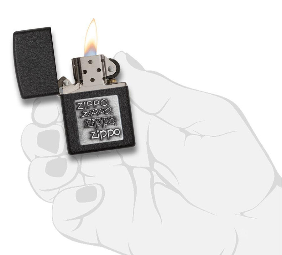 logotipo zippo plateado black crackle