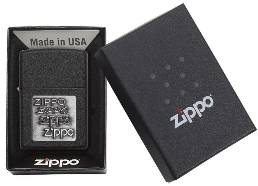 logotipo zippo plateado black crackle