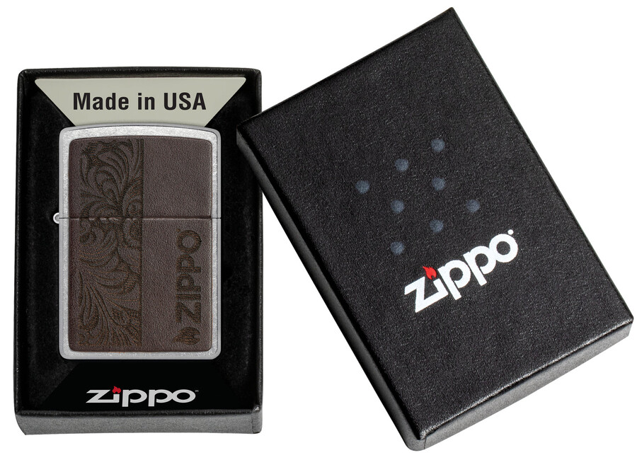 emblema de cuero marrón - diseño zippo