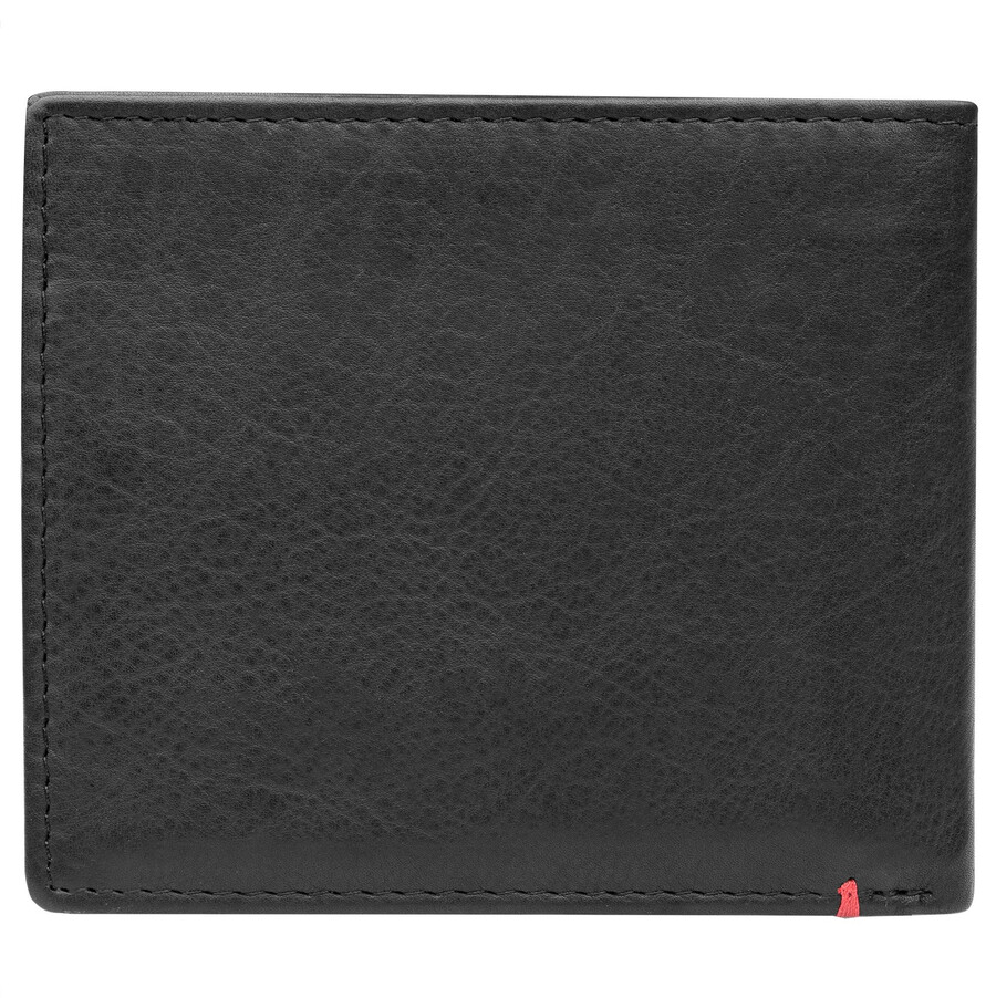 cartera de cuero negra con diseño de placa metálica de llama zippo