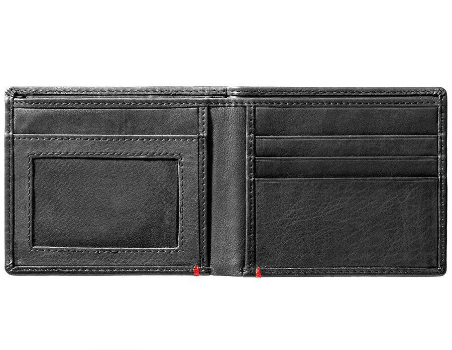 cartera de cuero negra con diseño de placa metálica de llama zippo